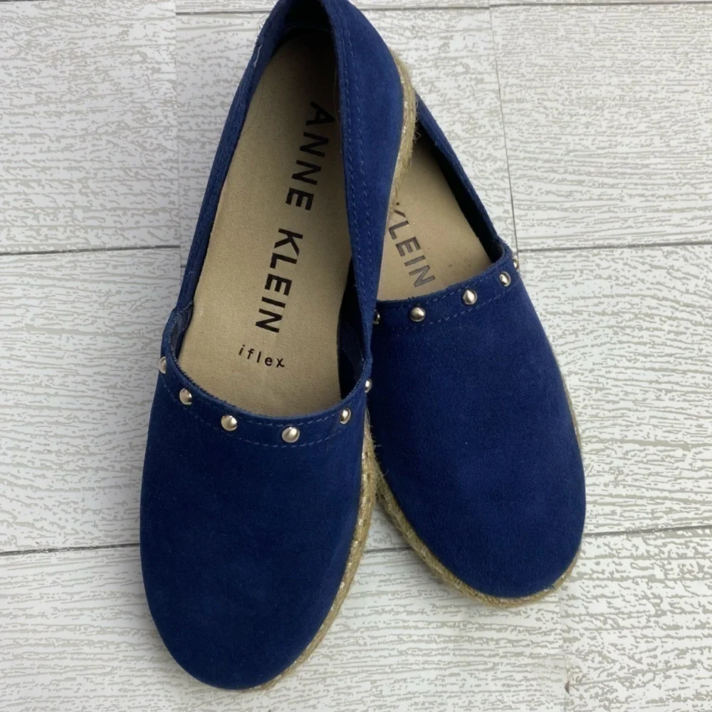Anne Klein Kaily navy blue suede espadrille slip on flats size 6.5